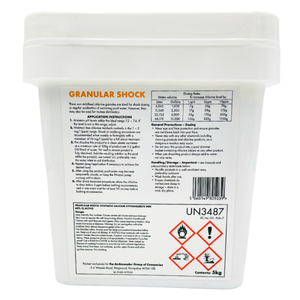 Chlorine Shock Granules 4 x 5kg (20kg) (Calcium Hypochlorite) | SHGRAN5OL-MAN - Image 2